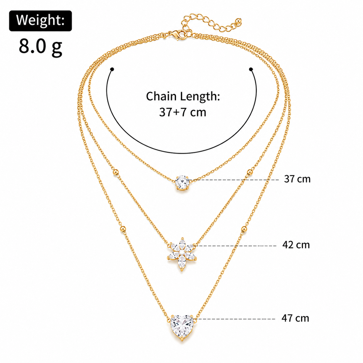 3 Layered Crystal Pendant Necklace