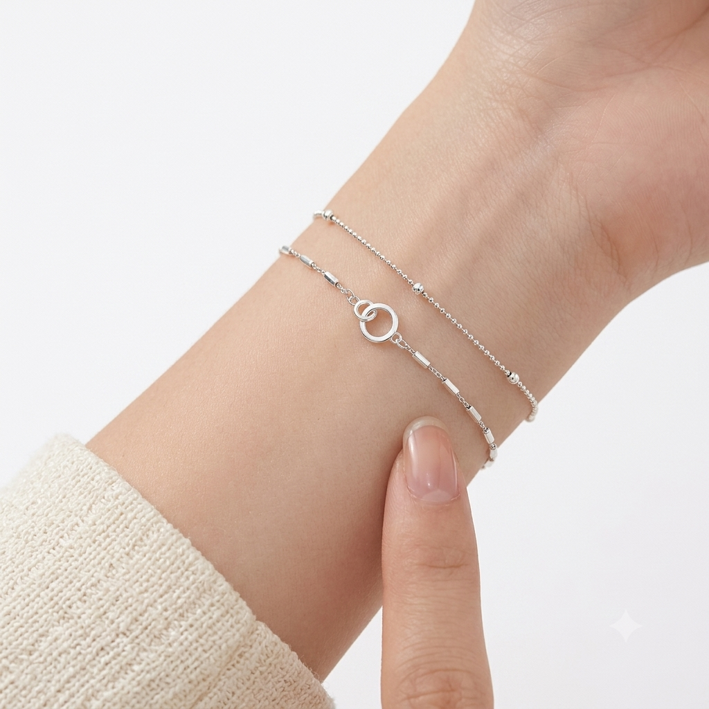 925 Sterling Silver Double Layered Bracelet