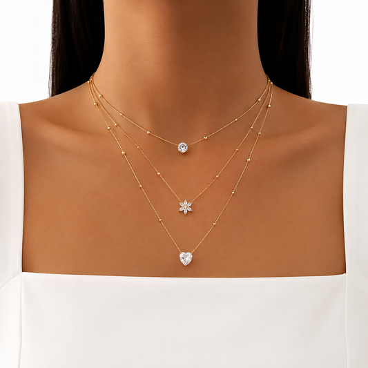 3 Layered Crystal Pendant Necklace