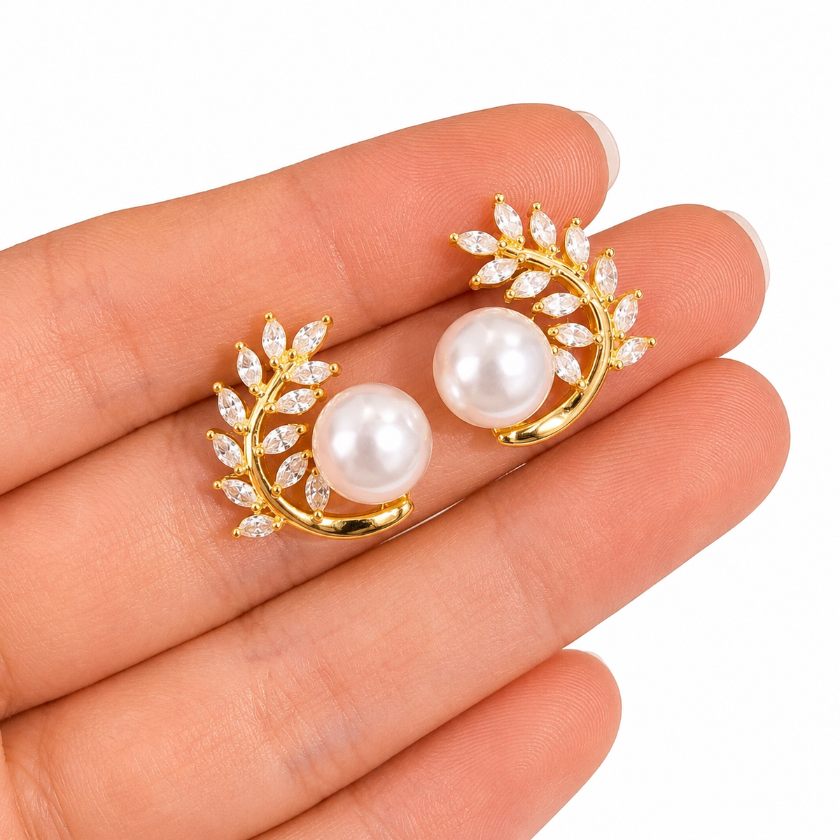 Pearl Leaf Stud Earrings
