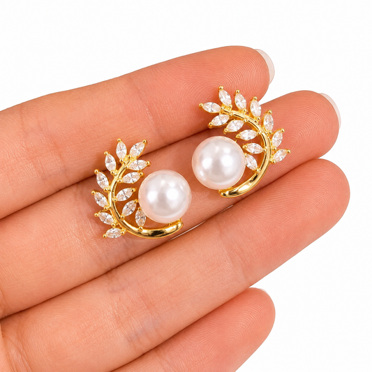 Pearl Leaf Stud Earrings