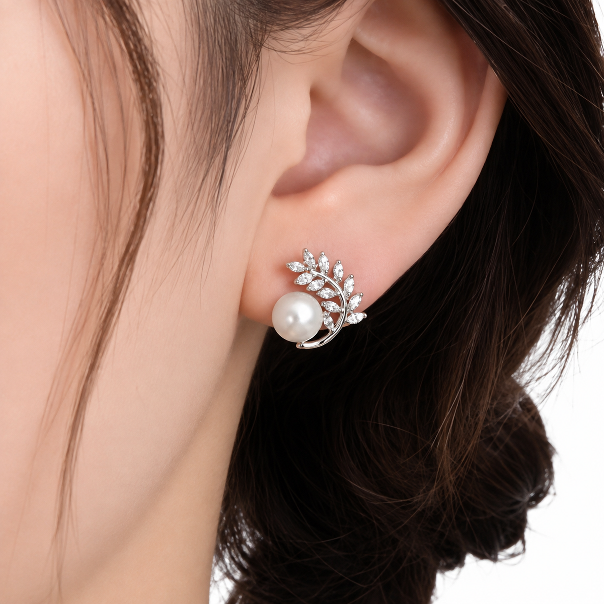 Pearl Leaf Stud Earrings